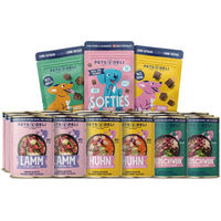 Produktbild von Pets Deli Mix Vorratspaket Nassfutter und Snacks für Hunde Junior Huhn Lamm Wildschwein 18x400g - 18 x 400 g
