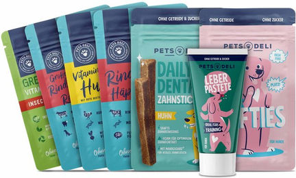 Produktbild von Pets Deli Multi Snack Bundle für Senioren Hunde Getreidefrei und Ohne Zucker 667g mit Rind Lachs Huhn und Insekt - 667 g