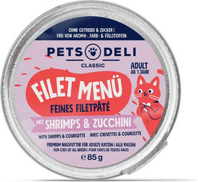 Produktbild von Pets Deli Nassfutter Filet Menü Hühnerfilet mit Shrimps und Zucchini Getreidefrei für Senior Katzen 6x 200g
