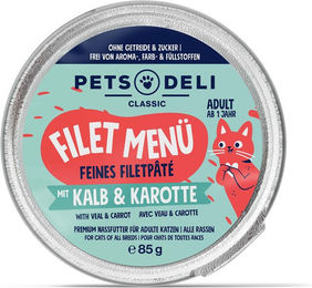Produktbild von Pets Deli Nassfutter Filet Menü mit Kalb und Huhn für Senior Hunde getreidefrei 200g Dose