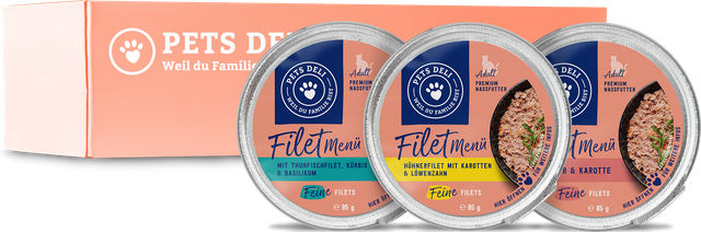 Pets Deli Nassfutter Filets für Senior Katzen Kalb Thunfisch Huhn 36x85g - 36 x 85 g – Bild 1 von 1