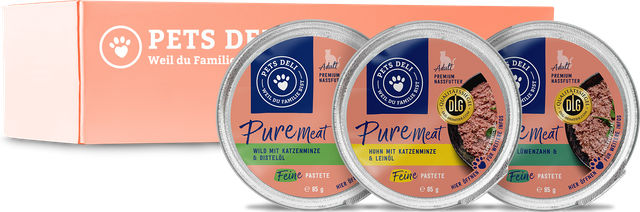 Produktbild von Pets Deli Nassfutter Pure Meat Paté für Senior Katzen Wild Huhn Ente 36x85g - 36 x 85 g