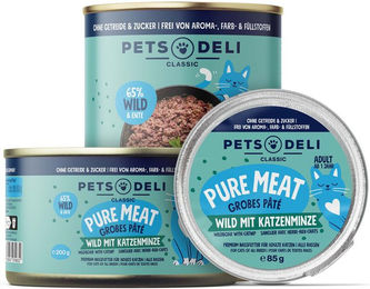Produktbild von Pets Deli Nassfutter Pure Meat Wild mit Ente für Senior Katzen getreidefrei und ohne Zucker 200g Dose - 200 g