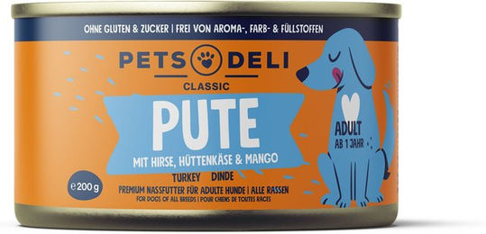 Produktbild von Pets Deli Nassfutter Pute für Hunde Adult getreidefrei und zuckerfrei 200g - 200 g