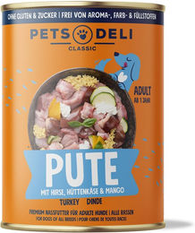 Produktbild von Pets Deli Nassfutter Pute für Hunde Adult getreidefrei und zuckerfrei 400g - 400 g