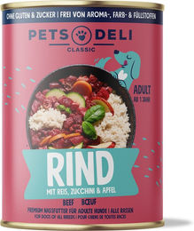 Produktbild von Pets Deli Nassfutter Rind für Hunde Adult getreidefrei und zuckerfrei 400g