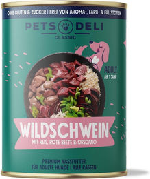 Produktbild von Pets Deli Nassfutter Wildschwein für Hunde Adult getreidefrei glutenfrei zuckerfrei 400g - 400 g