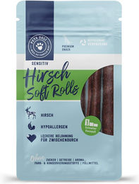 Produktbild von Pets Deli Snack Sensitiv Soft-Rolls Hirsch Kausnack für Hunde hypoallergen mit hohem Fleischanteil und Monoprotein