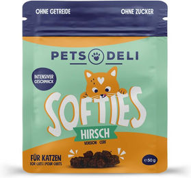 Produktbild von Pets Deli Snack Sensitiv Softies Hirsch und Ente für Senioren Katzen Leckerli 50g
