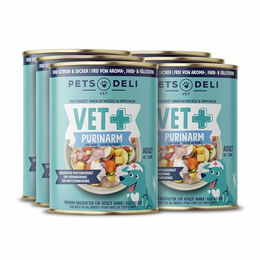Produktbild von Pets Deli Vet Hunde Nassfutter Purinarm Huhn und Hüttenkäse Veterinärdiät zur Verringerung der Urat-Steinbildung 6x400g - 6 x 400 g