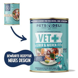 Pets Deli Vet Leber & Nieren Fit Hund Nassfutter Huhn Diätfutter mit reduziertem Phosphor- und Proteingehalt getreidefrei 6x400g - 6 x 400 g – Bild 1 von 3