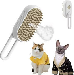 Petsation 3-in-1 Dampf-Bürste für Hunde und Katzen zur Fellpflege für alle Felltypen in Weiß – Bild 1 von 4