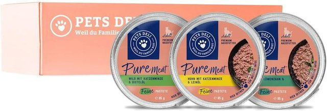 Produktbild von PetsDeli Premium Nassfutter Pure Meat für Katzen mit Wild, Huhn und Ente 36 x 85g