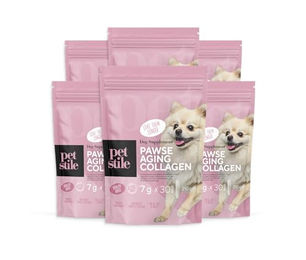 Petstile Pawse Aging Collagen Anti-Aging-Pulver für Hunde mit Dreifach-Kollagen, Vitaminen und Präbiotika zur Unterstützung von Gelenken, Haut, Fell, Verdauung und Immunsystem (6x 210 g) – Bild 1 von 6