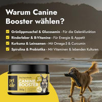 Produktbild von Petsy Labs Petstile Canine Booster Superfood-Pulver für Hunde Adult zur Unterstützung von Gelenken, Haut, Fell und Verdauung 150g - 150 g