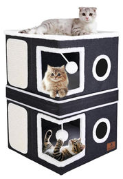 PETTDATE Faltbares Katzenhaus 2-stöckig mit Kratzbrett und Spielball Dunkelgrau 41x41x63 cm – Bild 1 von 1