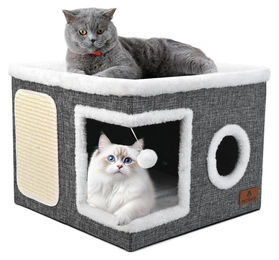 PETTDATE Katzenhaus faltbar mit Kratzmatte und Spielball Grau 41x41x32 cm – Bild 1 von 1