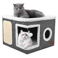 Produktbild von PETTDATE Katzenhaus faltbar mit Kratzmatte und Spielball Grau 41x41x32 cm