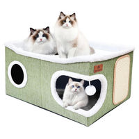 Produktbild von PETTDATE Katzenhaus Indoor 2-stöckig mit Kratzbrett und Spielball Grün 60x43x32 cm