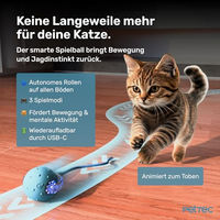 Produktbild von PetTec Elektrischer Katzenball Blau mit Schnur und roter Ersatzkappe aus Kunststoff
