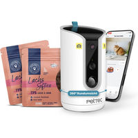 Produktbild von PetTec Hello Cam Haustier-Kamera mit Lachs Softies Leckerli 2x50g Weiß - 2 x 50 g
