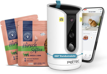 Produktbild von PetTec Hello Cam Haustier-Kamera Weiß inklusive Hirsch Softies Leckerli für Senioren 2x50g - 2 x 50 g