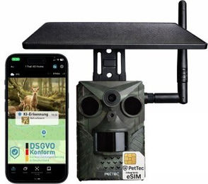 Produktbild von PetTec Pet Cam Trail 4G Haustier-Kamera mit Solar Panel und Cellular Funktion in Schwarz wasserdicht