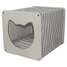 Pettimania Holzhaus für Katzen blau-gestreift 39x38x46,5 cm – Bild 1 von 3