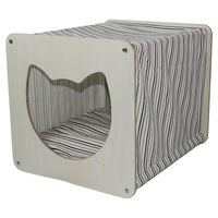 Produktbild von Pettimania Holzhaus für Katzen blau-gestreift 39x38x46,5 cm