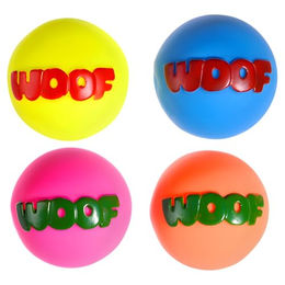 Produktbild von Pettimania Hundespielzeug Woof Ball aus Gummi für kleine bis mittlere Hunde in bunt