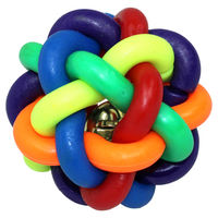 Produktbild von Pettimania Knotenball Kauspielzeug aus TPR für die Zahnpflege Bunt Durchmesser 6,0 cm Länge Griff 15,5 cm - 50 g