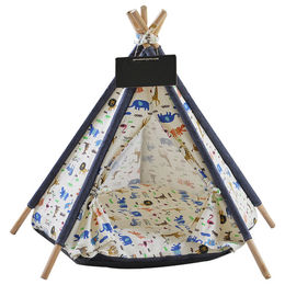 Pettimania Kuschelhöhle Tipi aus Baumwolle mit Tierprint in Natur und Bunt – Bild 1 von 3