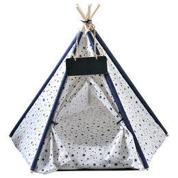 Pettimania Kuschelhöhle Tipi mit Sternprint aus Baumwolle für Hunde in Weiß und Blau – Bild 1 von 2