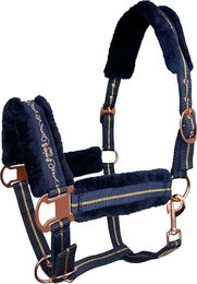 Pferdehalfter York Lira mit Kunstfell in Blau und Gold für Cob – Bild 1 von 1