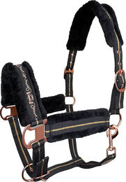 Pferdehalfter York Lira mit Kunstfell in Schwarz und Gold Cob – Bild 1 von 1