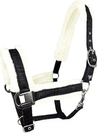Pferdehalfter York Pola mit Kunstfell in Schwarz und Gold Cob – Bild 1 von 1