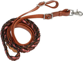 Produktbild von Pferdezügel aus geflochtenem Leder von Pool's in Rosa oder Braun