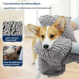 Pfoten-Boutique Hundetuch aus Chenille in Grau schnelltrocknend und super saugstark – Bild 1 von 1