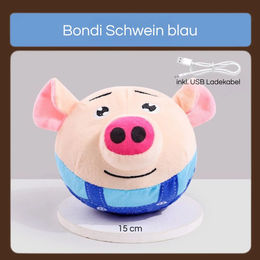 Pfoten-Boutique Jumping Ball Hundespielzeug interaktiver Springball Blondi Schwein Blau aus Plüsch für kleine bis mittlere Hunde aller Altersstufen – Bild 1 von 1