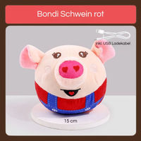 Produktbild von Pfoten-Boutique Jumping Ball Interaktives Hundespielzeug Plüsch Springball Schwein Rot für kleine bis mittlere Hunde