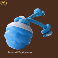 Produktbild von Pfoten-Boutique Strickball Hundespielzeug Blau mit Seil und Vogelgesang für Intelligenztraining