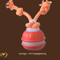 Produktbild von Pfoten-Boutique Strickball Hundespielzeug Orange mit Seil und Vogelgesang