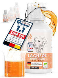 Pfotengenuss Lachsöl für Hunde Katzen und Pferde als natürliches Haut Fell und Gelenk Supplement mit 250g - 250 ml – Bild 1 von 7