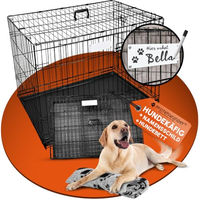 Produktbild von PfotenWunder Hundekäfig klappbar aus Draht mit 2 Türen, Hundebett und Trainingsbuch, Transportbox für Hunde in Schwarz, 107x71x77.5cm