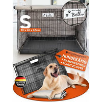 Produktbild von PfotenWunder Hundetransportbox aus Draht mit Abdeckung und Bodenschale Grau Größe S