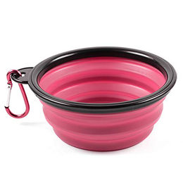 PhoneNatic Faltbarer Silikon-Reisenapf für Hunde und Katzen in Pink mit Karabiner 350ml - 350 ml – Bild 1 von 6