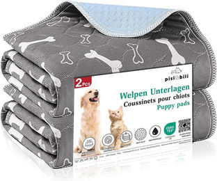 Pisi & Bili Hundematte für Welpen und Katzen, 2er Set wiederverwendbare Urinunterlagen aus wasserdichtem Polyester, Grau – Bild 1 von 3