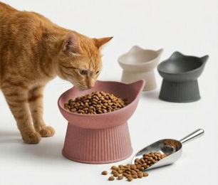 PIUPET Erhöhter Katzennapf Rosa Ergonomischer Futternapf aus Bambus für alle Altersstufen – Bild 1 von 12