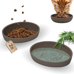PiuPet Katzen Napf 2er Set aus Bambus rutschfest und spülmaschinengeeignet Beige/Grau 230ml - 2 x 230 ml – Bild 1 von 6