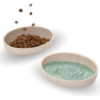 Produktbild von PIUPET Katzen Napf Set Mimi 2er Set aus Bambus rutschfest Beige Grau 230ml - 2 x 230 ml